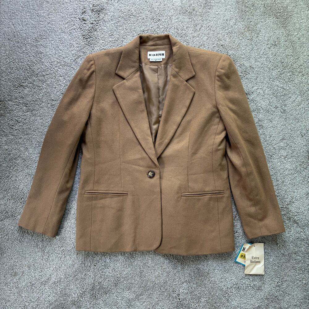 Vintage Joan Leslie Wool Brown Single Button Blazer Jacket 8P NWT Deadstock